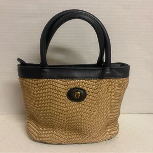 Etienne Aigner Black and Natural Woven Mini Bag